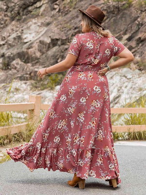 Splendid Ruffle Hem Plus Size Floral Print Dress - MXSTUDIO.COM