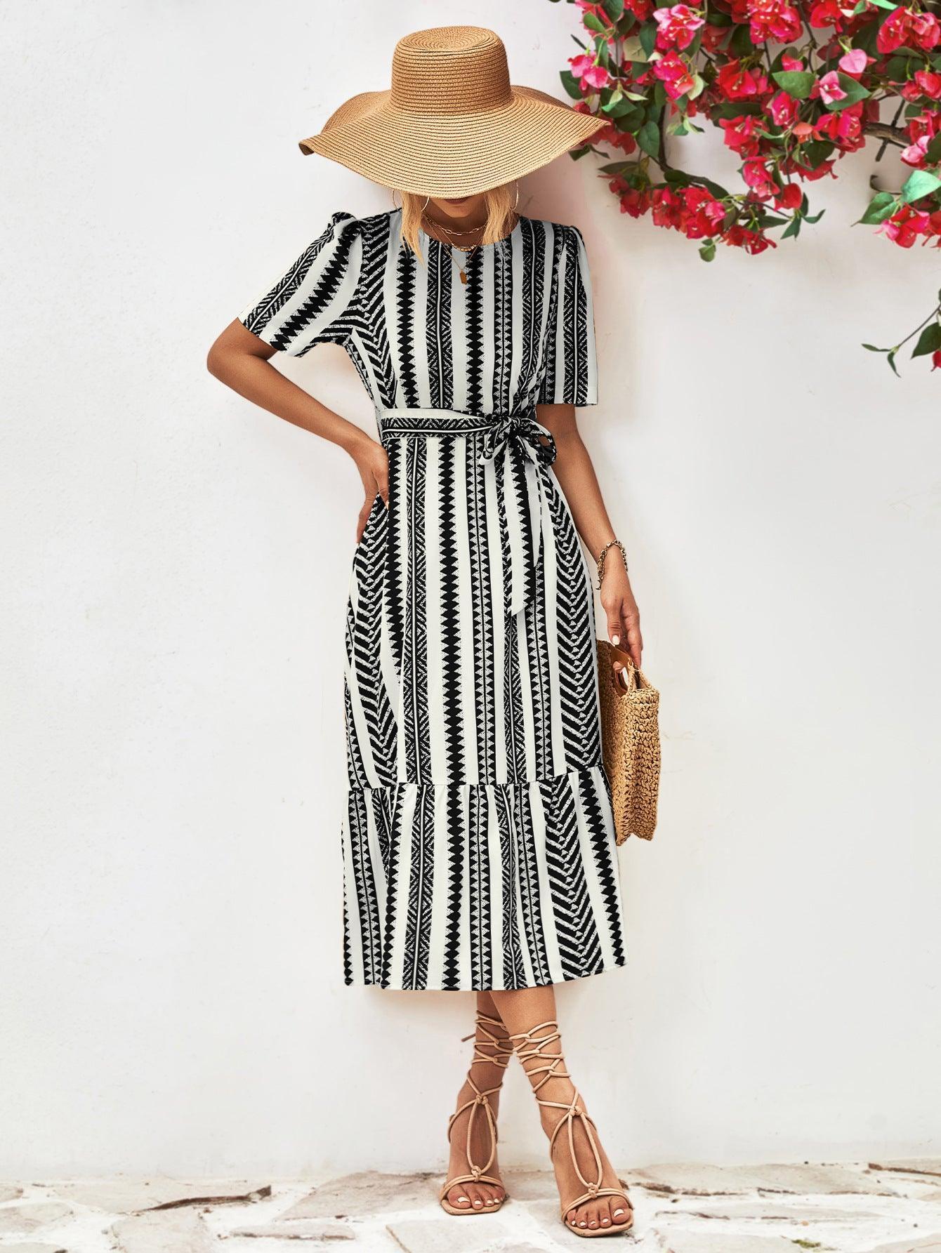 Splendid Summer Midi Vertical Stripe Dress - MXSTUDIO.COM