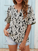 Splendid Sunday Notched Neck Half Sleeve Blouse - MXSTUDIO.COM