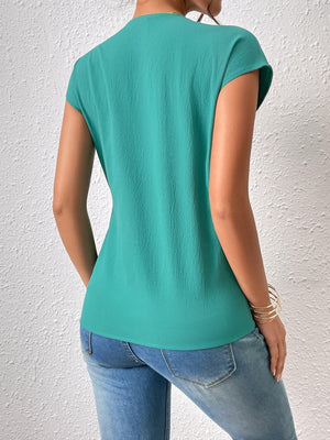 Splendid Tied Short Sleeve Surplice Blouse - MXSTUDIO.COM