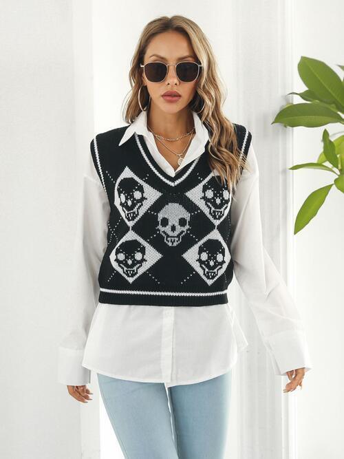 Spooky Layer Skull Sweater Vest-MXSTUDIO.COM