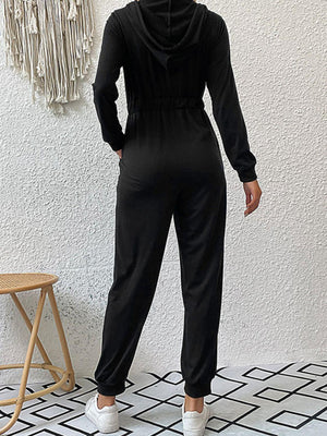 Sporty Black Hooded Jumpsuit - MXSTUDIO.COM