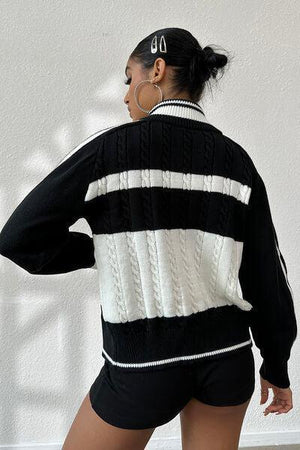 Sporty Vibe Cable Knit Zip Up Cardigan-MXSTUDIO.COM