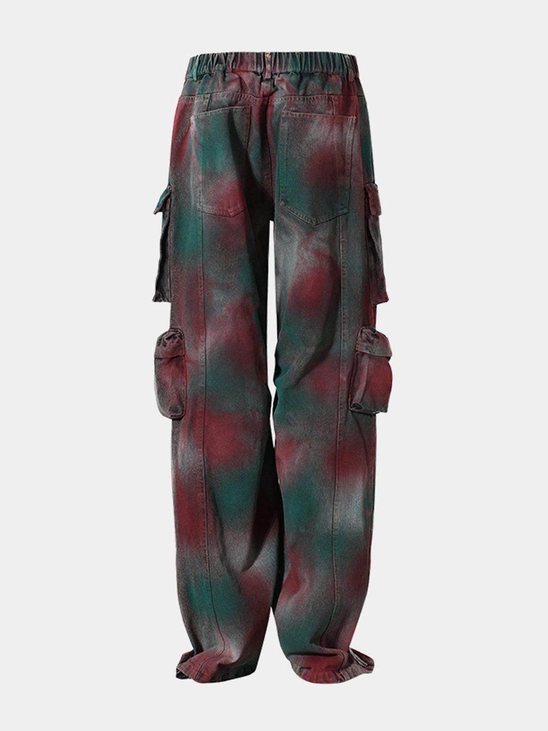 a pair of red and green cargo pants