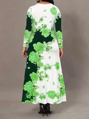 a woman wearing a green and white dress