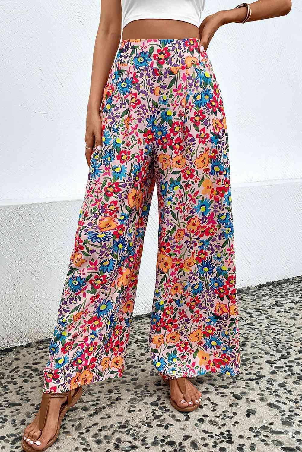 Spring Comfort High Waist Floral Wide Leg Pants - MXSTUDIO.COM