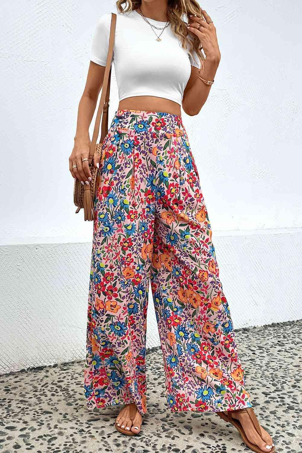 Spring Comfort High Waist Floral Wide Leg Pants - MXSTUDIO.COM