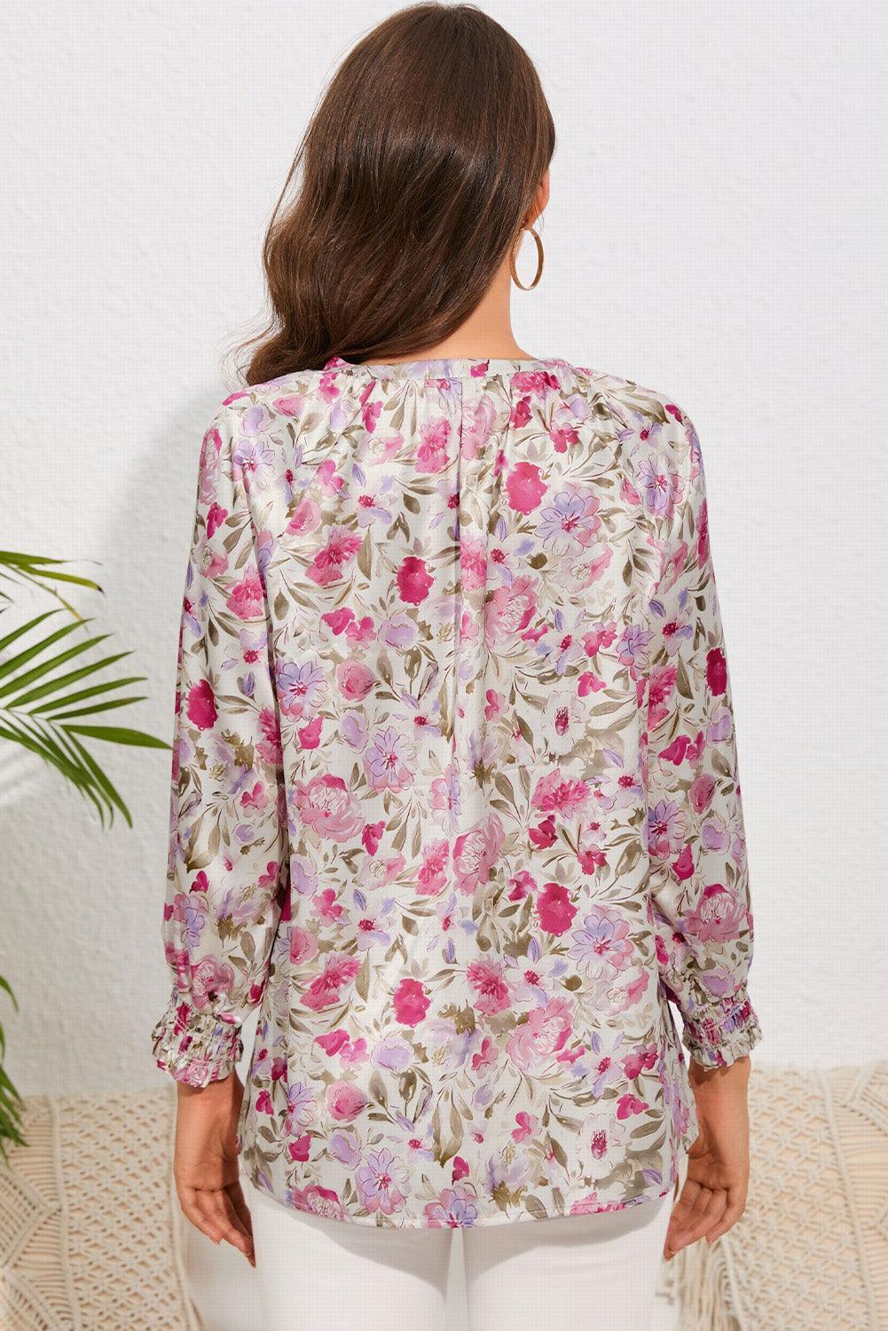 Spring Feels V-Neck Floral Long Sleeve Shirt - MXSTUDIO.COM