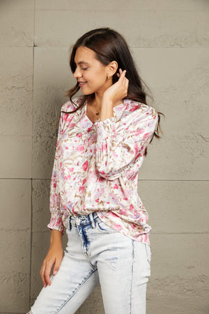 Spring Feels V-Neck Floral Long Sleeve Shirt - MXSTUDIO.COM