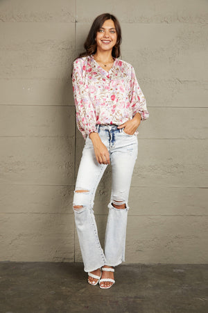 Spring Feels V-Neck Floral Long Sleeve Shirt - MXSTUDIO.COM