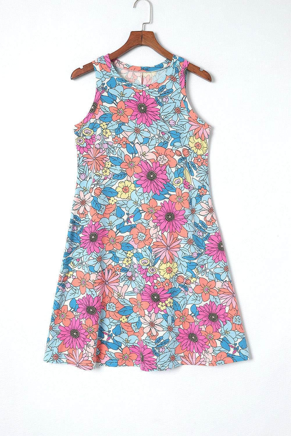 Spring Fresh A-Line Mini Floral Sleeveless Dress - MXSTUDIO.COM