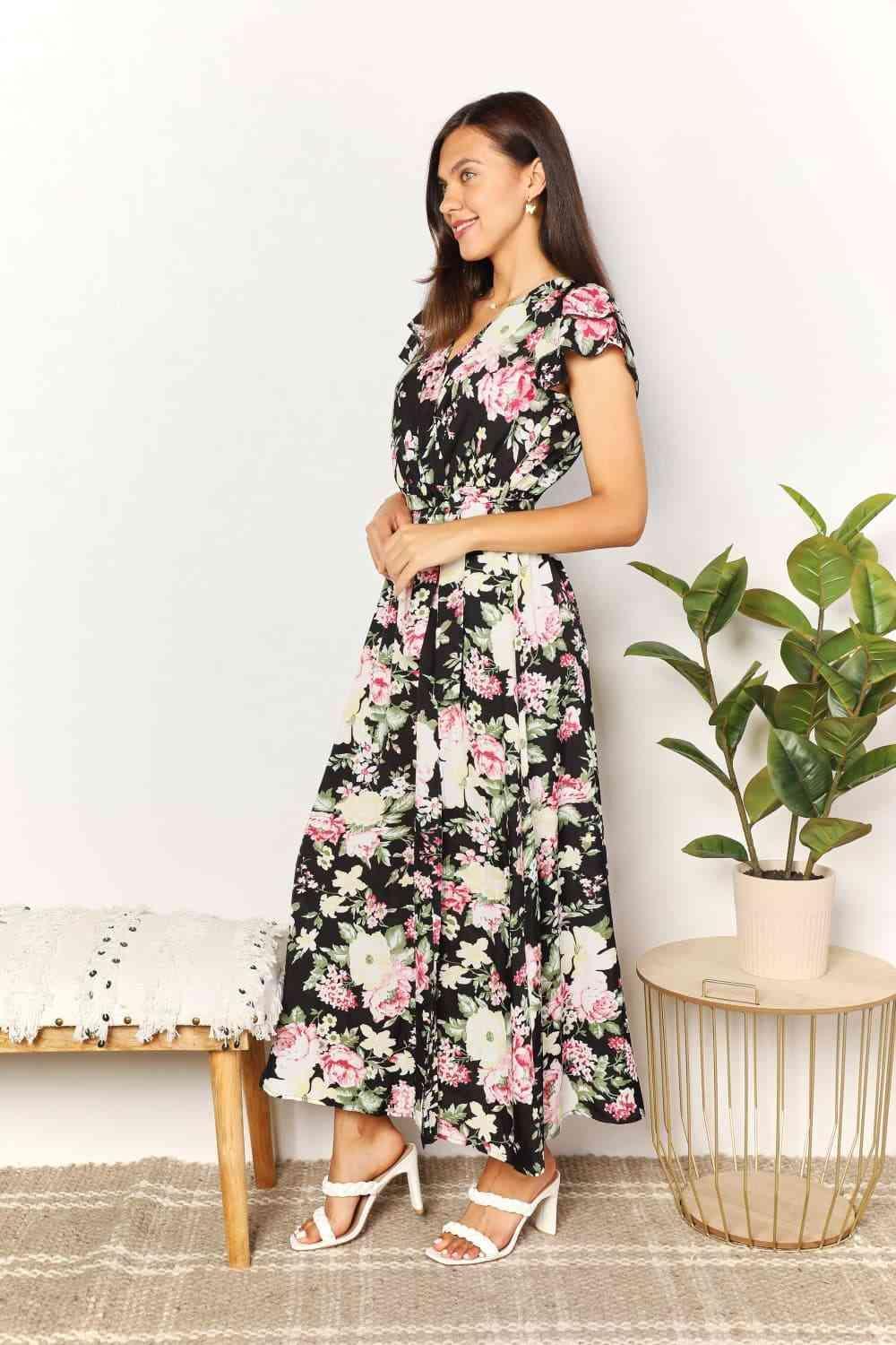 Spring Romance Short Sleeve Floral Maxi Dress - MXSTUDIO.COM