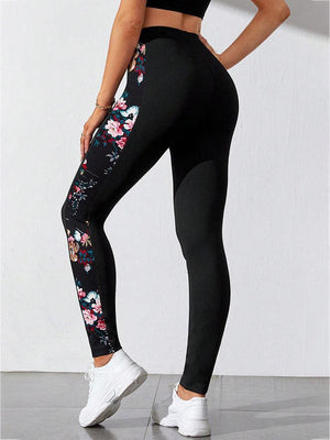 Spring Workout High Waist Black Floral Leggings - MXSTUDIO.COM