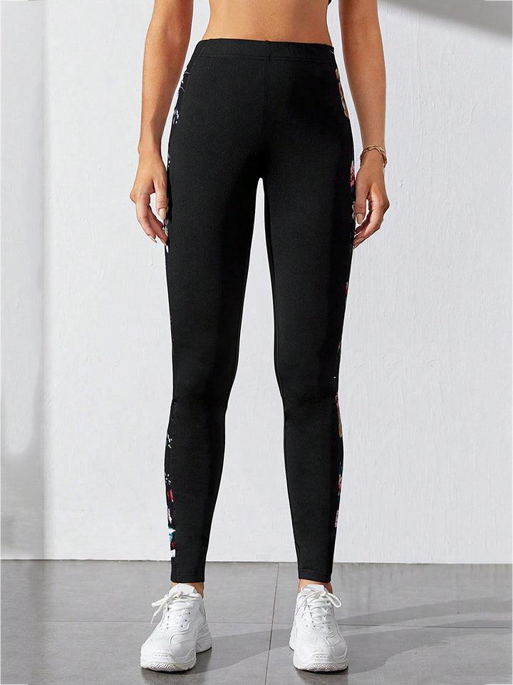 Spring Workout High Waist Black Floral Leggings - MXSTUDIO.COM