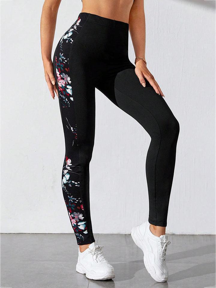 Spring Workout High Waist Black Floral Leggings - MXSTUDIO.COM