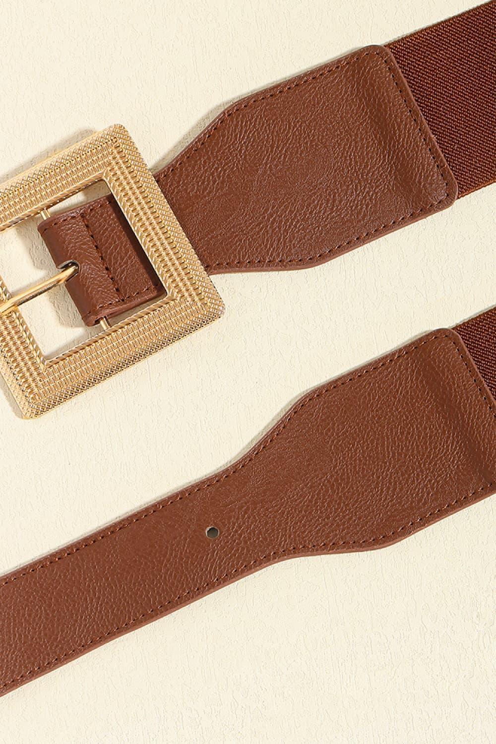 Square Buckle PU Leather White Elastic Waist Belt - MXSTUDIO.COM