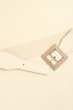 Square Buckle PU Leather White Elastic Waist Belt - MXSTUDIO.COM