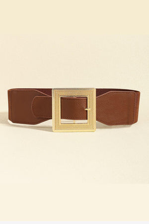 Square Buckle PU Leather White Elastic Waist Belt - MXSTUDIO.COM