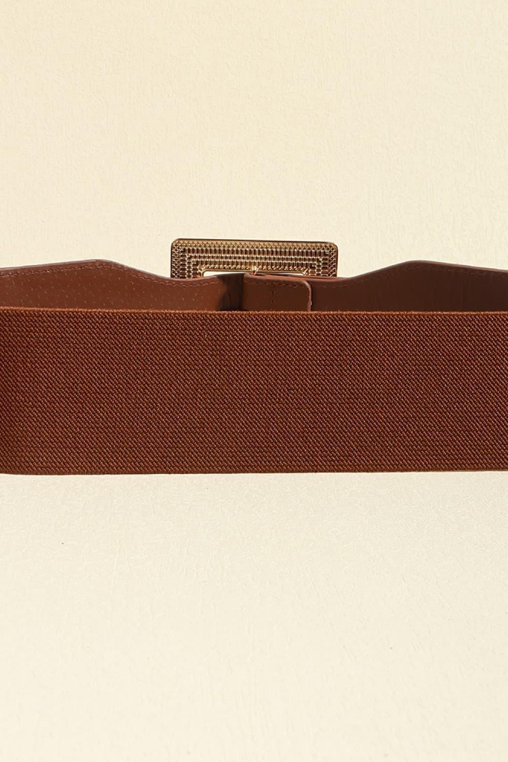 Square Buckle PU Leather White Elastic Waist Belt - MXSTUDIO.COM