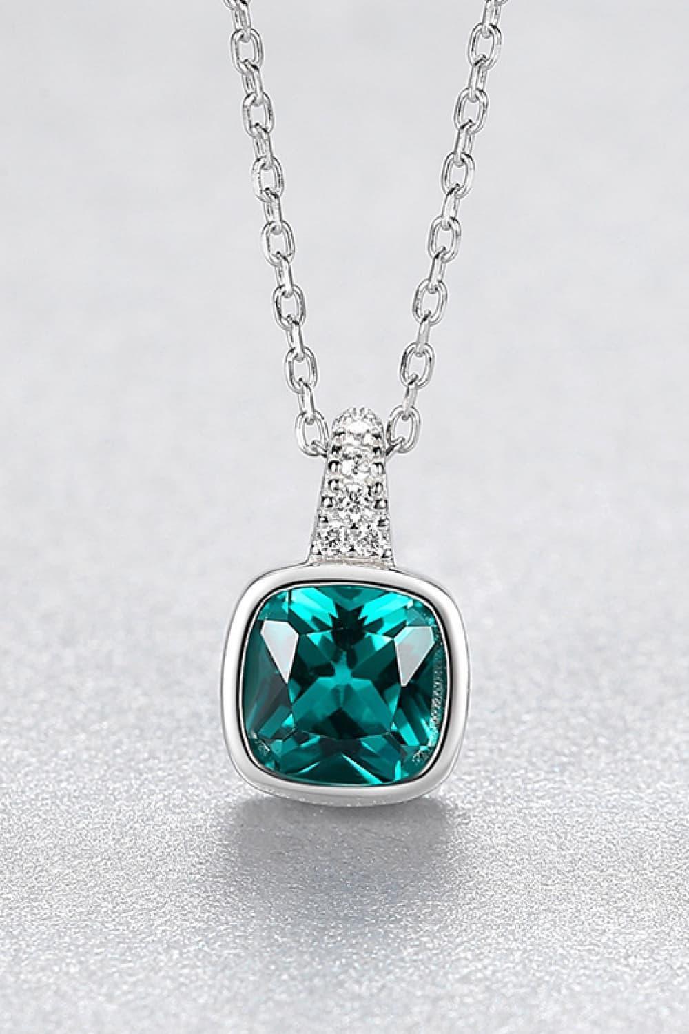 Square Green Zircon Pendant 925 Sterling Silver Necklace - MXSTUDIO.COM