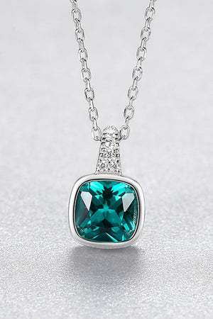 Square Green Zircon Pendant 925 Sterling Silver Necklace - MXSTUDIO.COM