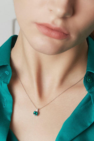 Square Green Zircon Pendant 925 Sterling Silver Necklace - MXSTUDIO.COM