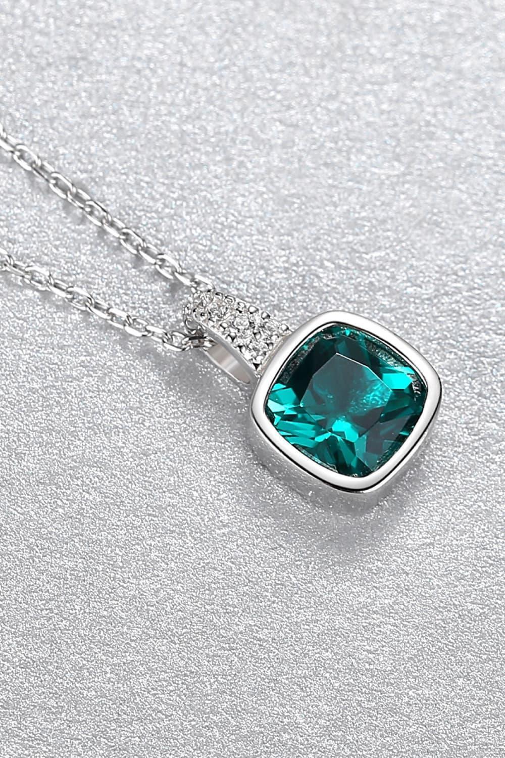 Square Green Zircon Pendant 925 Sterling Silver Necklace - MXSTUDIO.COM