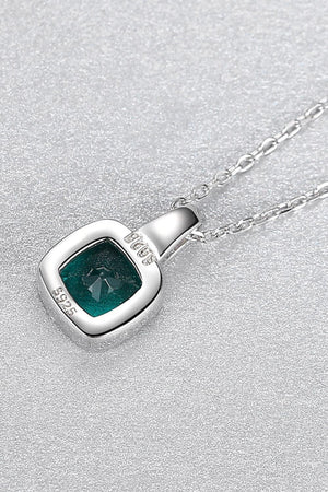 Square Green Zircon Pendant 925 Sterling Silver Necklace - MXSTUDIO.COM