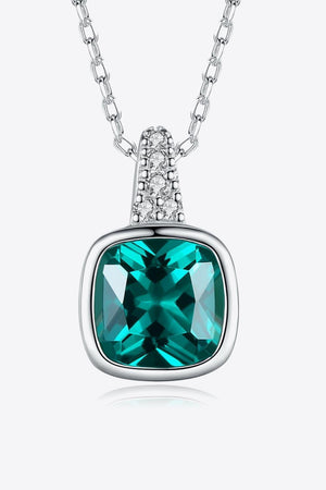 Square Green Zircon Pendant 925 Sterling Silver Necklace - MXSTUDIO.COM