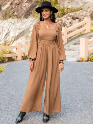 Square Neck Long Sleeve Wide Leg Jumpsuit - MXSTUDIO.COM