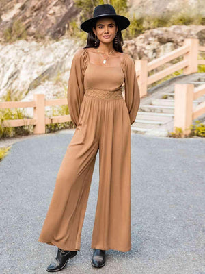 Square Neck Long Sleeve Wide Leg Jumpsuit - MXSTUDIO.COM