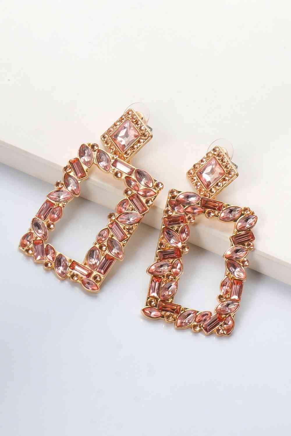 Square Shape Glass Stone Fashion Dangle Earrings-MXSTUDIO.COM