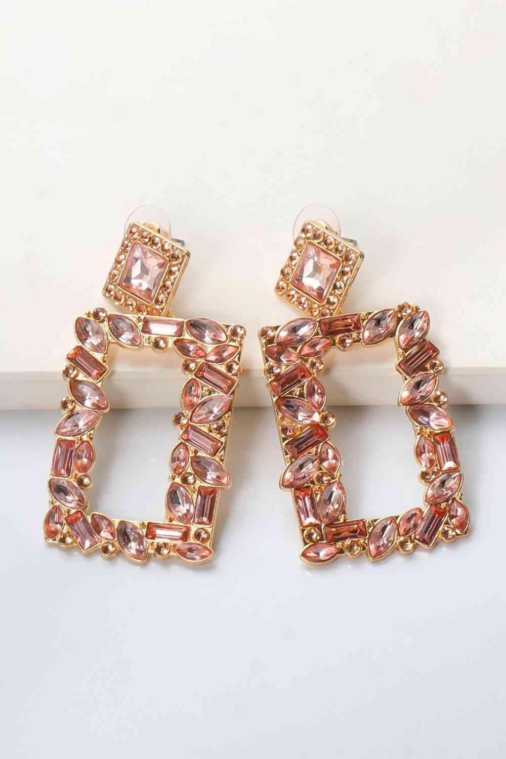 Square Shape Glass Stone Fashion Dangle Earrings-MXSTUDIO.COM