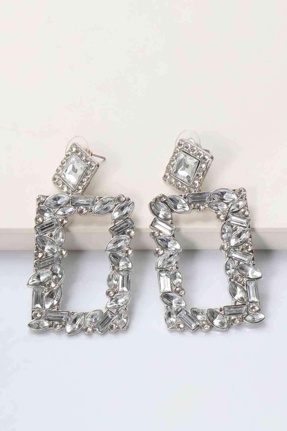 Square Shape Glass Stone Fashion Dangle Earrings-MXSTUDIO.COM