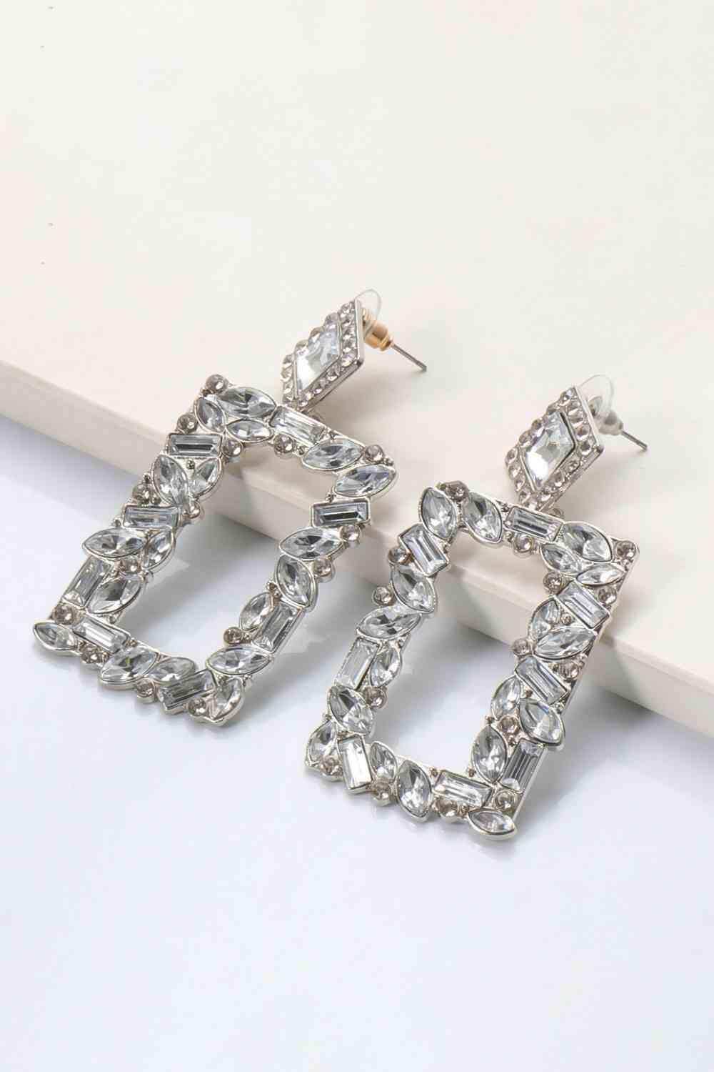 Square Shape Glass Stone Fashion Dangle Earrings-MXSTUDIO.COM