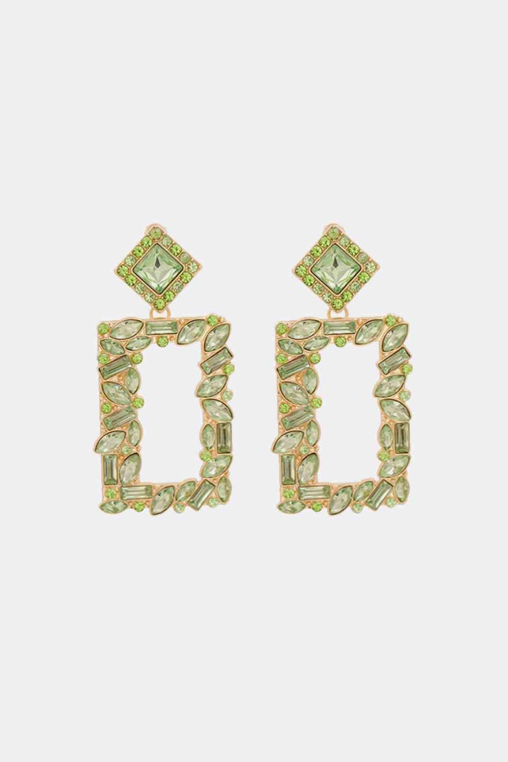 Square Shape Glass Stone Fashion Dangle Earrings-MXSTUDIO.COM