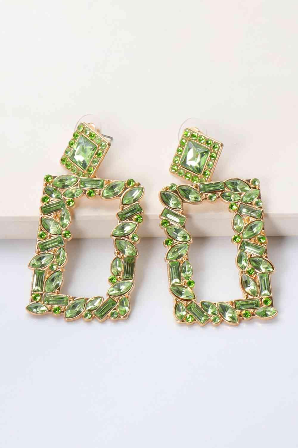 Square Shape Glass Stone Fashion Dangle Earrings-MXSTUDIO.COM