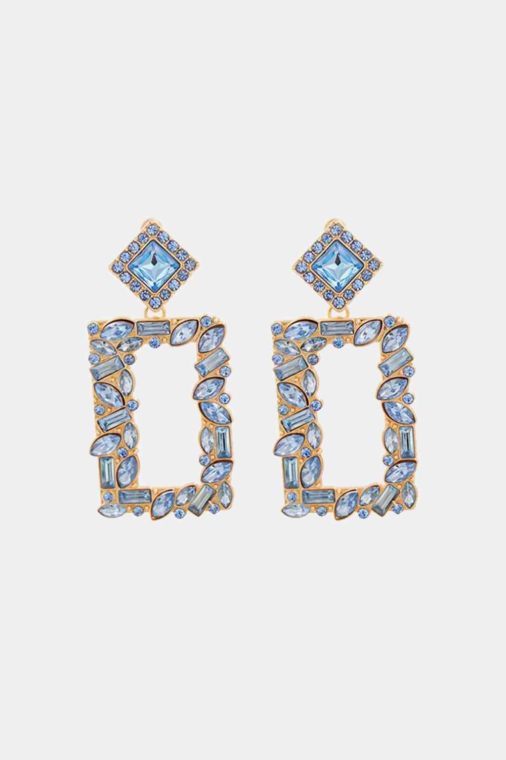 Square Shape Glass Stone Fashion Dangle Earrings-MXSTUDIO.COM