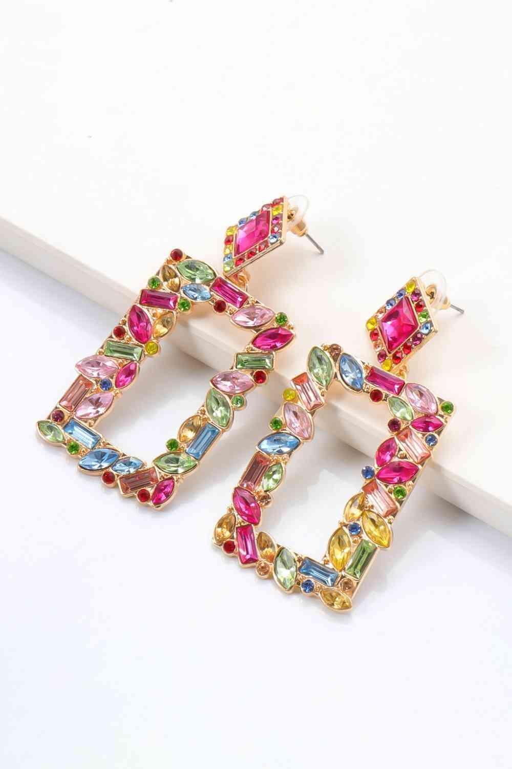 Square Shape Glass Stone Fashion Dangle Earrings-MXSTUDIO.COM