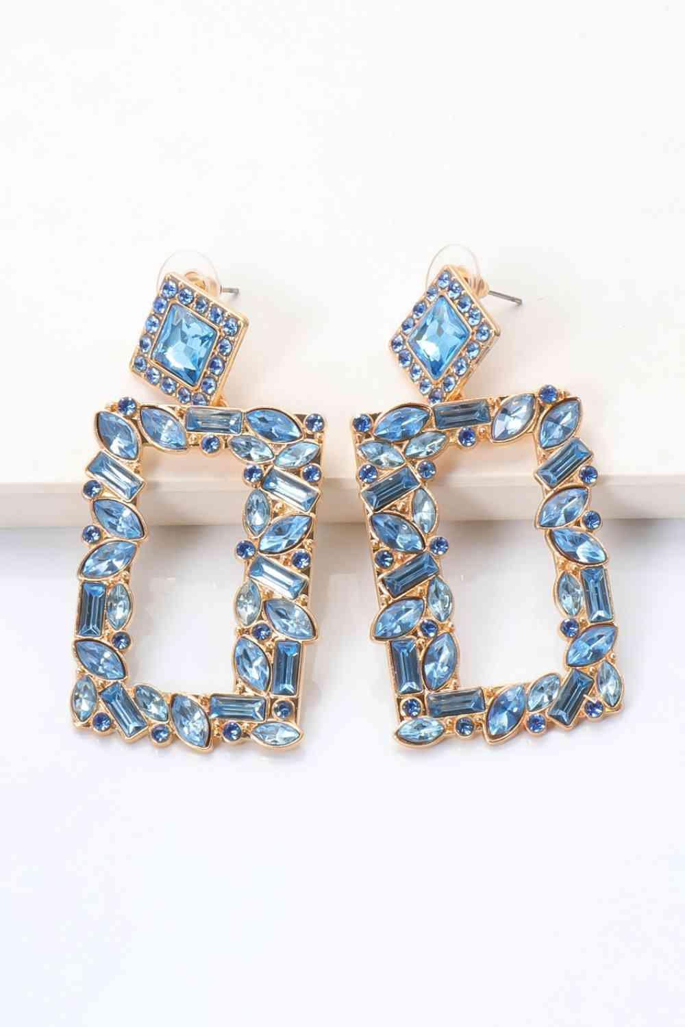 Square Shape Glass Stone Fashion Dangle Earrings-MXSTUDIO.COM