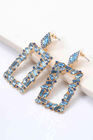 Square Shape Glass Stone Fashion Dangle Earrings-MXSTUDIO.COM