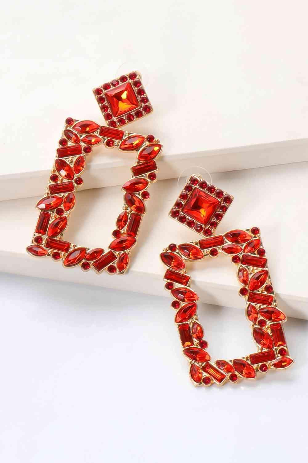 Square Shape Glass Stone Fashion Dangle Earrings-MXSTUDIO.COM