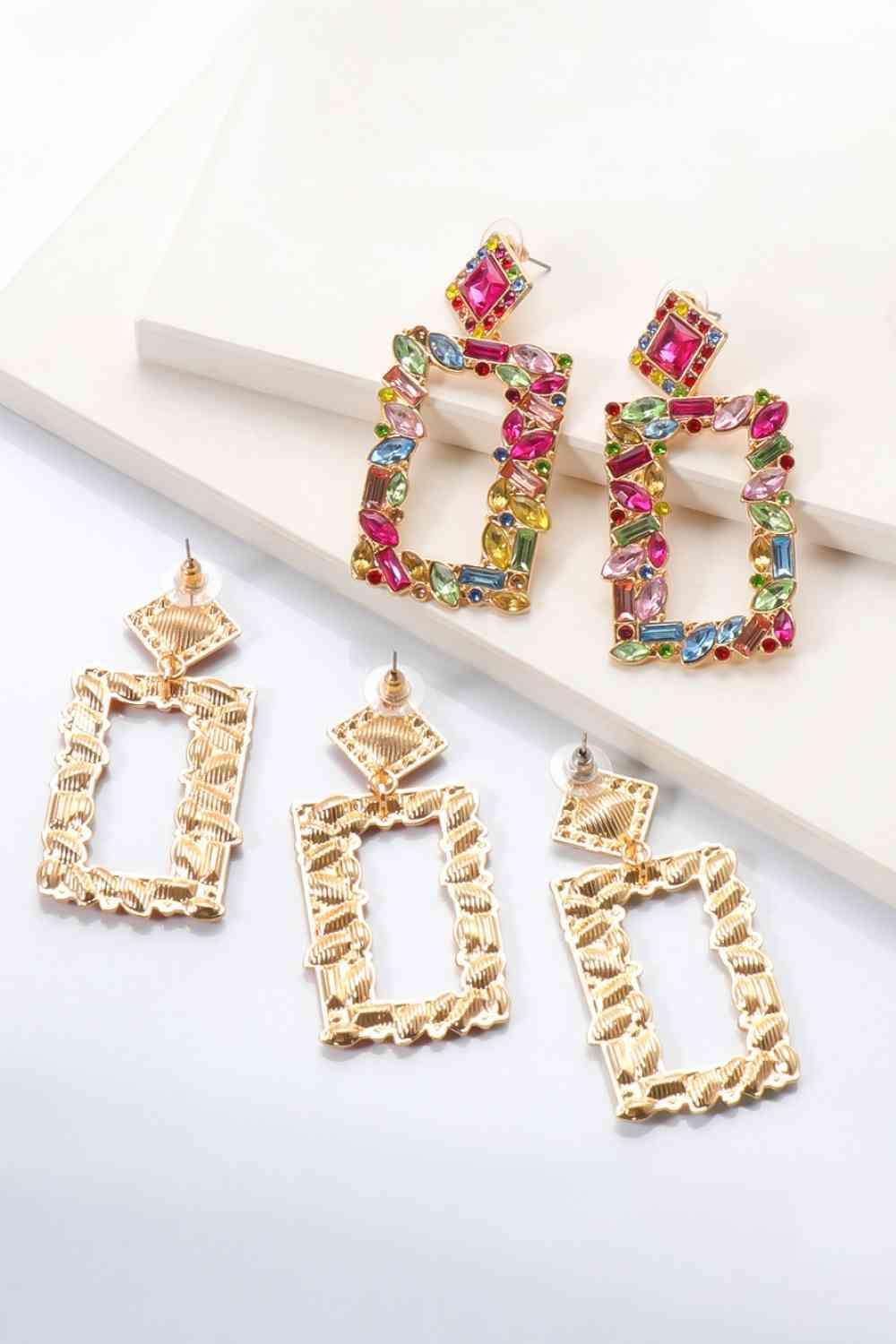 Square Shape Glass Stone Fashion Dangle Earrings-MXSTUDIO.COM