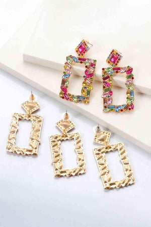 Square Shape Glass Stone Fashion Dangle Earrings-MXSTUDIO.COM