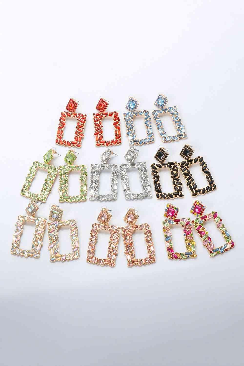 Square Shape Glass Stone Fashion Dangle Earrings-MXSTUDIO.COM