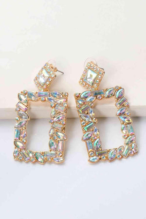 Square Shape Glass Stone Fashion Dangle Earrings-MXSTUDIO.COM