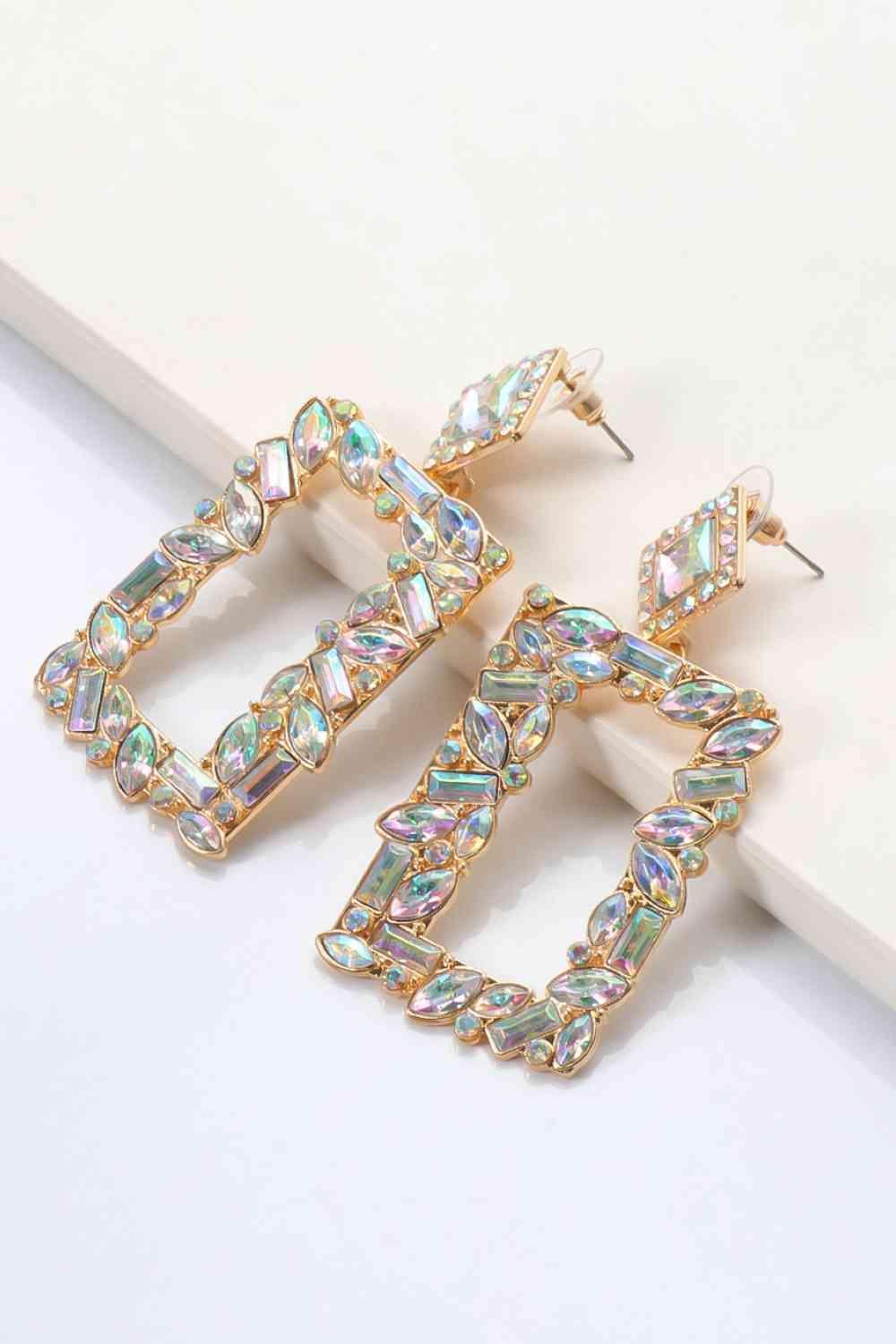 Square Shape Glass Stone Fashion Dangle Earrings-MXSTUDIO.COM