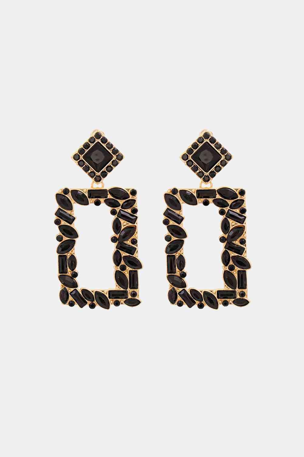 Square Shape Glass Stone Fashion Dangle Earrings-MXSTUDIO.COM