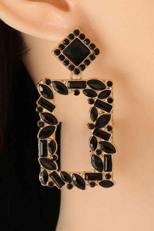 Square Shape Glass Stone Fashion Dangle Earrings-MXSTUDIO.COM