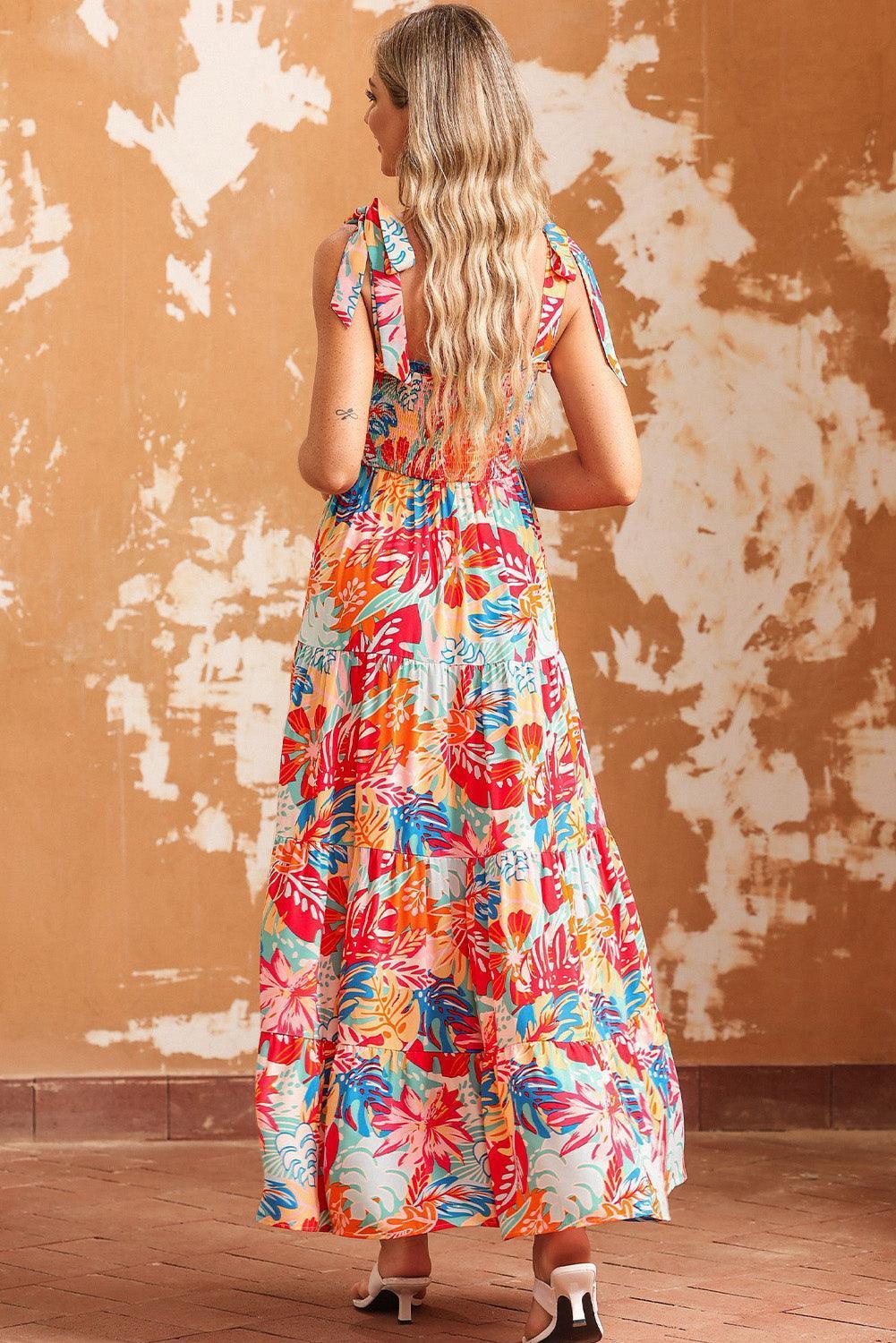 Staggering Look Tiered Tie Shoulder Maxi Dress - MXSTUDIO.COM